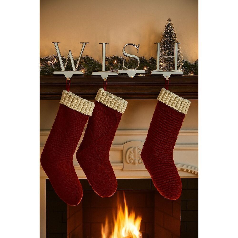 NIB Pottery Barn Christmas Stocking Holders WISH Silver